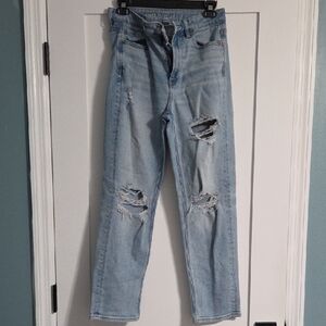 American Eagle Outfitters Distressed Light Blue Straight Leg Jeans